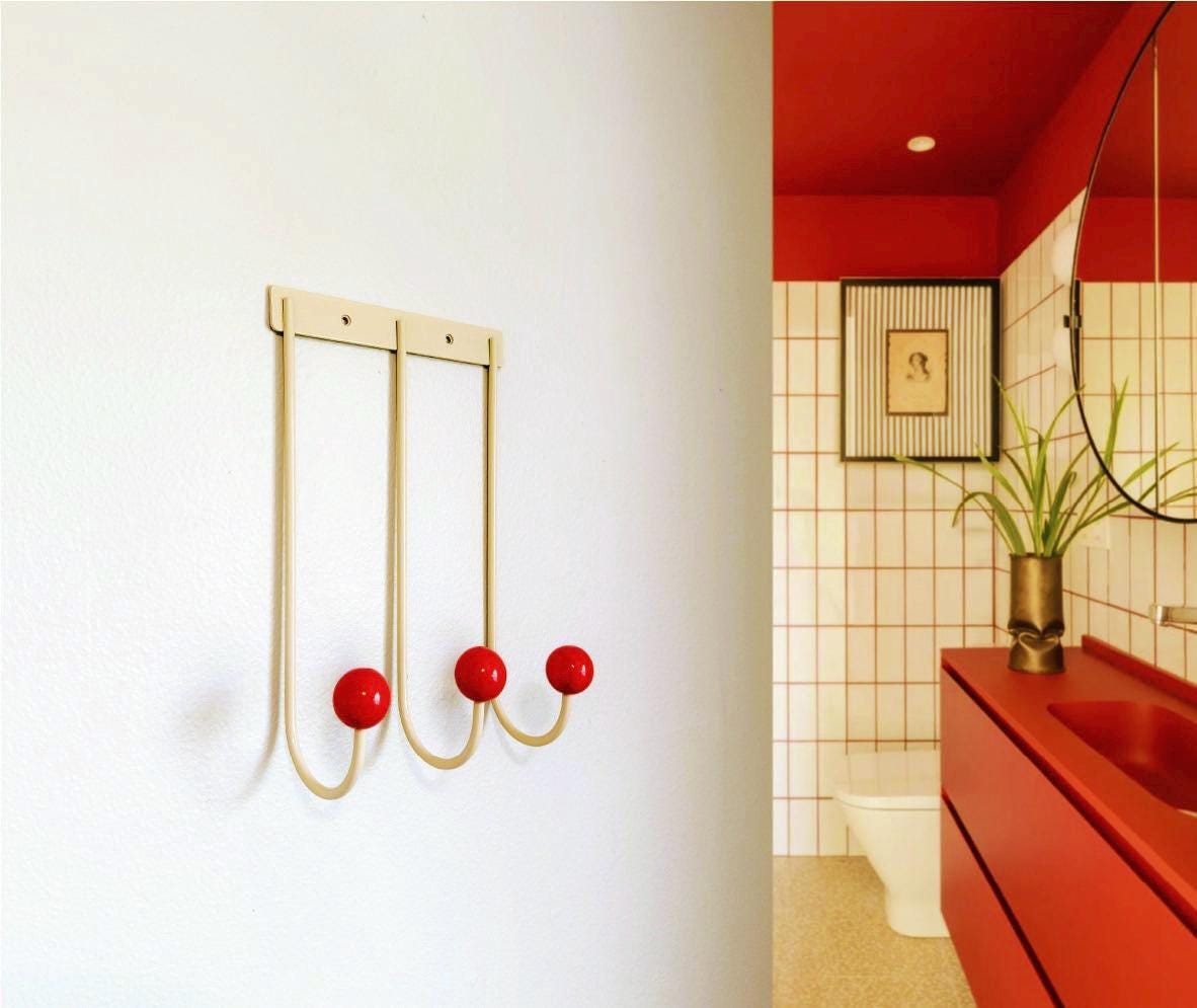 Mid Century Modern Wall Hook | Metal Coat Rack | Entryway Organizer | Dorm Room Decor | Housewarming Gift | Wall Mounted Hooks | Storage