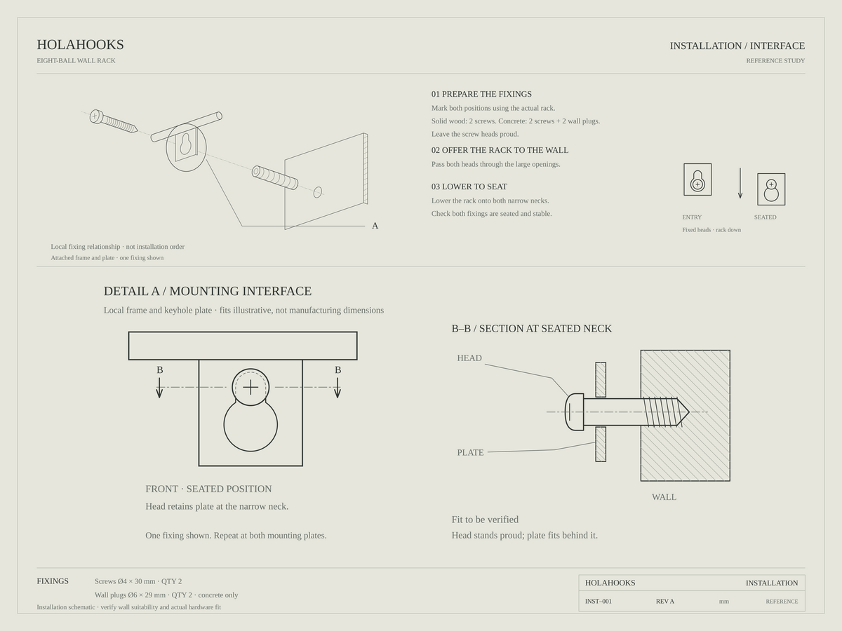 HH-08 eight-ball wall rack installation and structural reference.